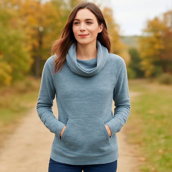 L.L. Bean Blue Cowl Neck Pullover Women’s Small Long Sleeve Sweatshirt Lounge - Picture 1 of 6